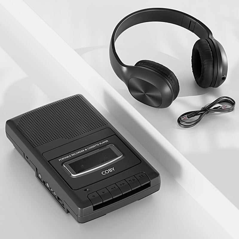 COBY Portable Cassette Player & Recorder with Over-Ear Headphones, Built-in Microphone, One-Touch Recording, Automatic Stop, Carry Handle – Tape Playback & Voice Recording - Image 4